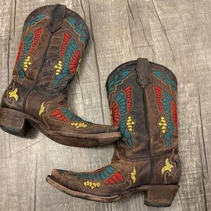 Corral Brown and Teal Embroidered Boots size 5 western cowboy cowgirl